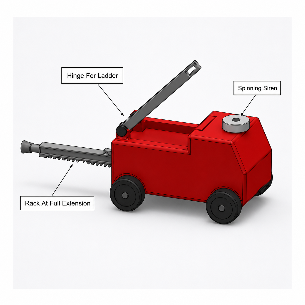 Isometric view of the Kinder Egg Firetruck design