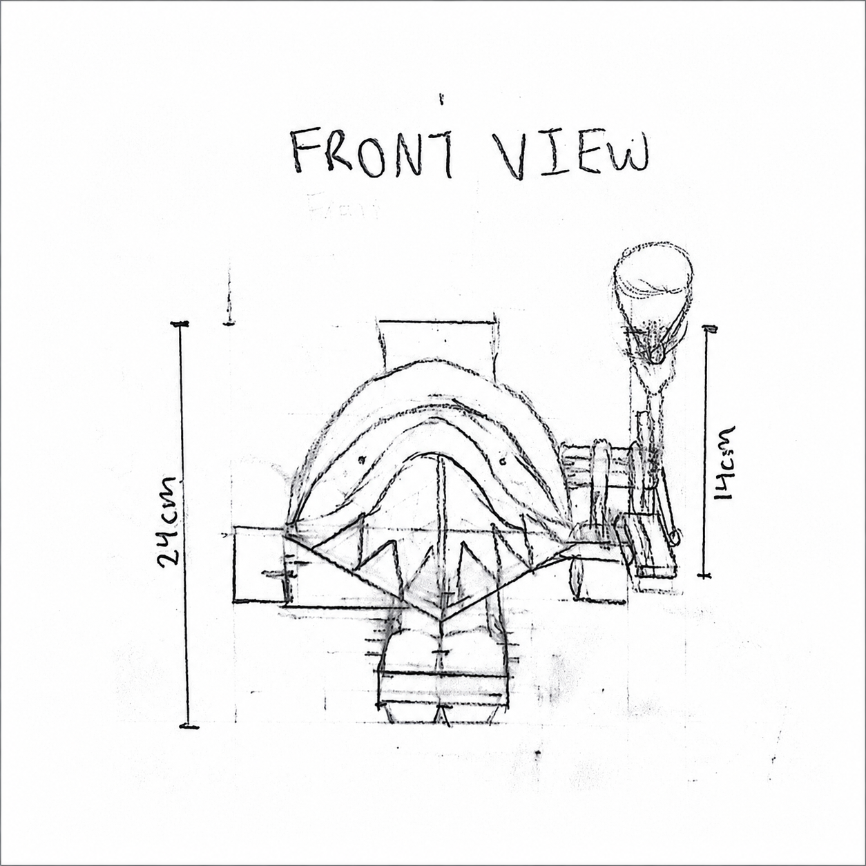Front view drawing of the Teddy Bear Wheelchair