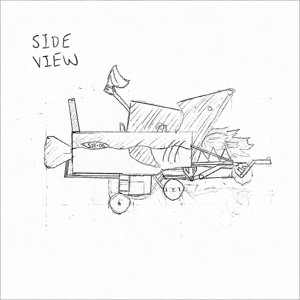 Side view drawing of the Teddy Bear Wheelchair