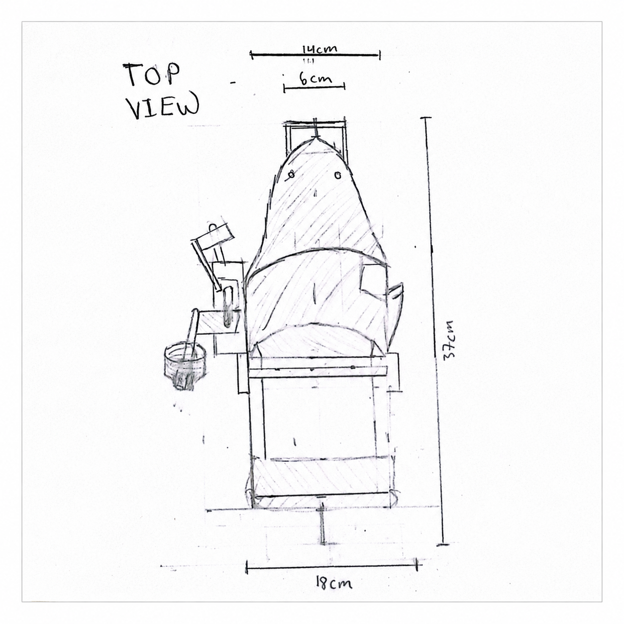 Top view drawing of the Teddy Bear Wheelchair